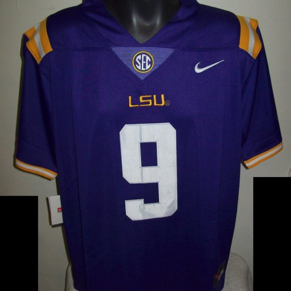 LSU TIGERS #9 BURROW Sewn Jersey PURPLE M L XL 2X - Picture 2 of 3